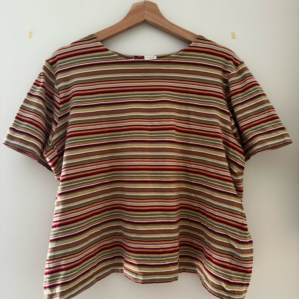 JM Collection Red and Green Striped Top